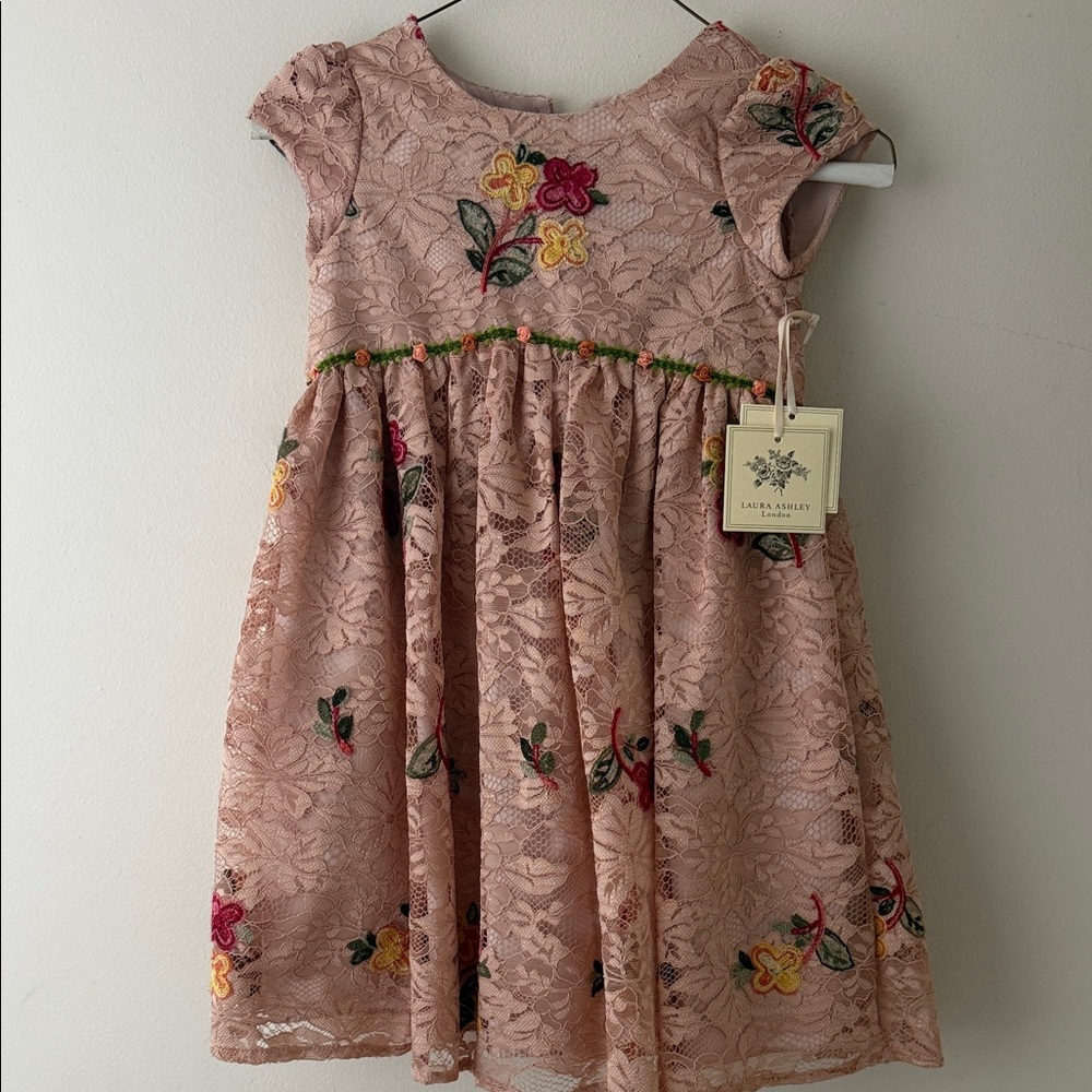 Laura Ashley Pink Lace Dress with Floral Accents